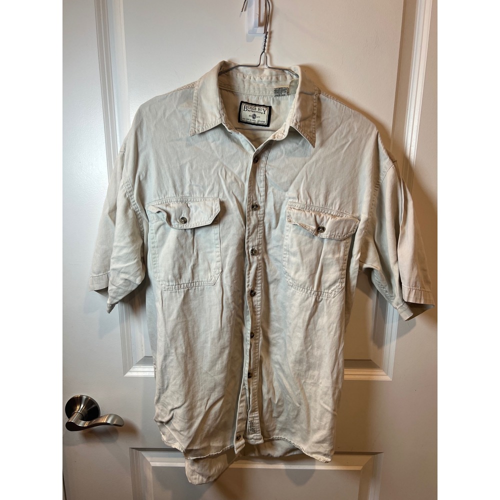 Bugle Boy Mens Short Sleeve Button Down 100% Cotton Twill Beige Size M